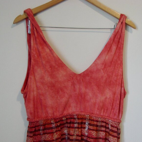 Lucky Brand Babydoll Top Boho Sleeveless V-neck Pink Red Orange NEW NWT Large - Picture 10 of 12